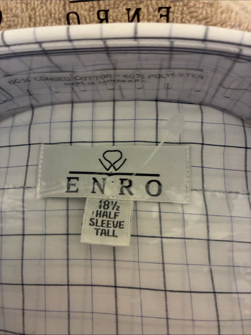 ENRO size 18.5 Men’s White Dress Shirt with Blue Windowpane Check - Picture 2 of 3